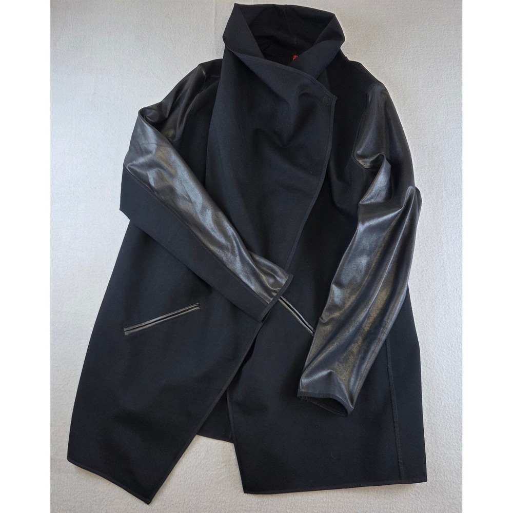 SPANX Black Jacket with Leather-Look Sleeves